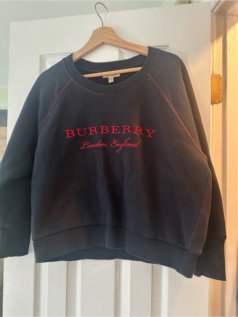 Burberry Black Sweatshirt with Pink Contrast Stitching